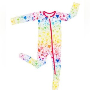 Macaron & Me Rainbow Hearts Footie - Size 3-6M - Gently Used Valentine Ready